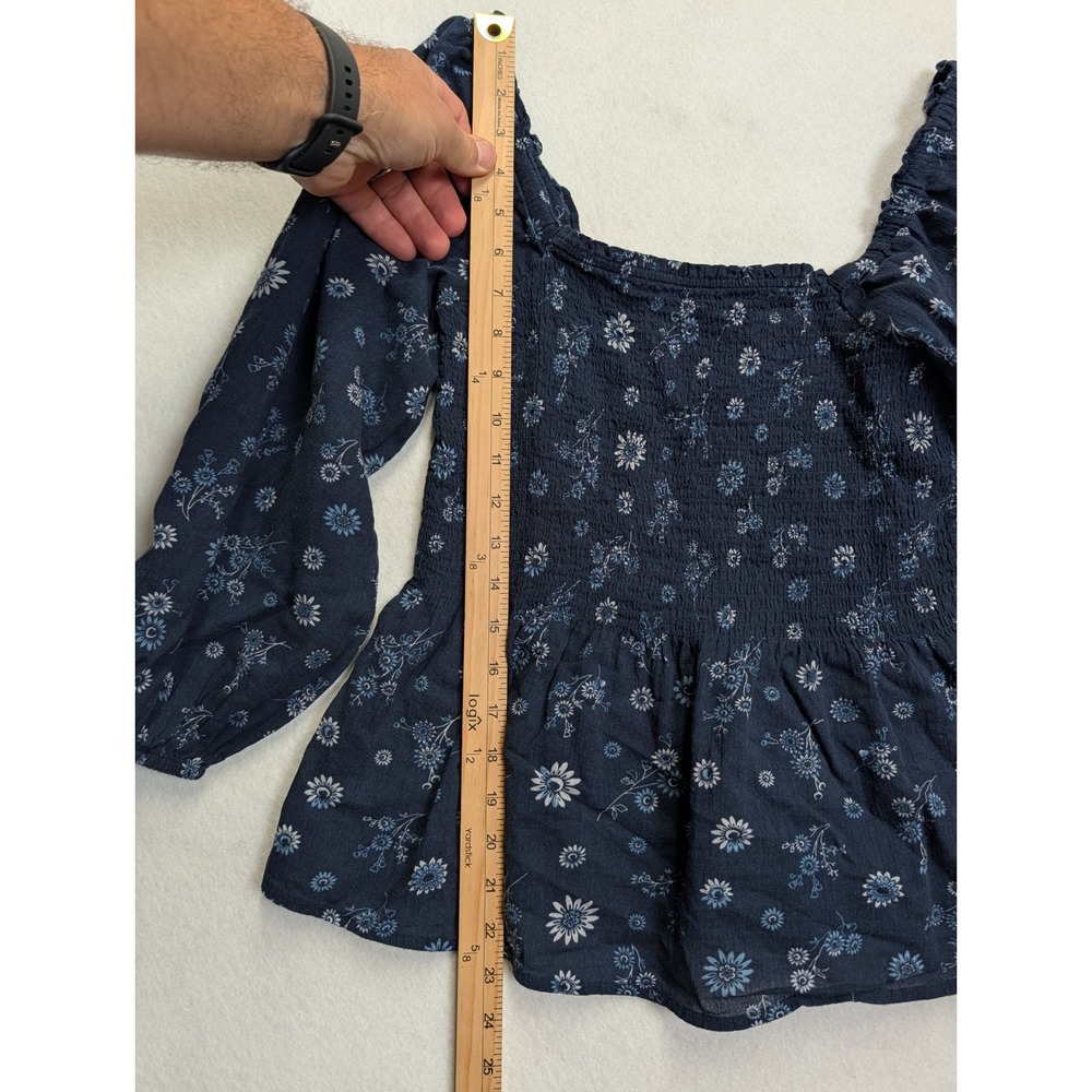 Madewell Womens Smocked Peplum Top Size 0 Floral Long Sleeve Navy Blue - Picture 9 of 9